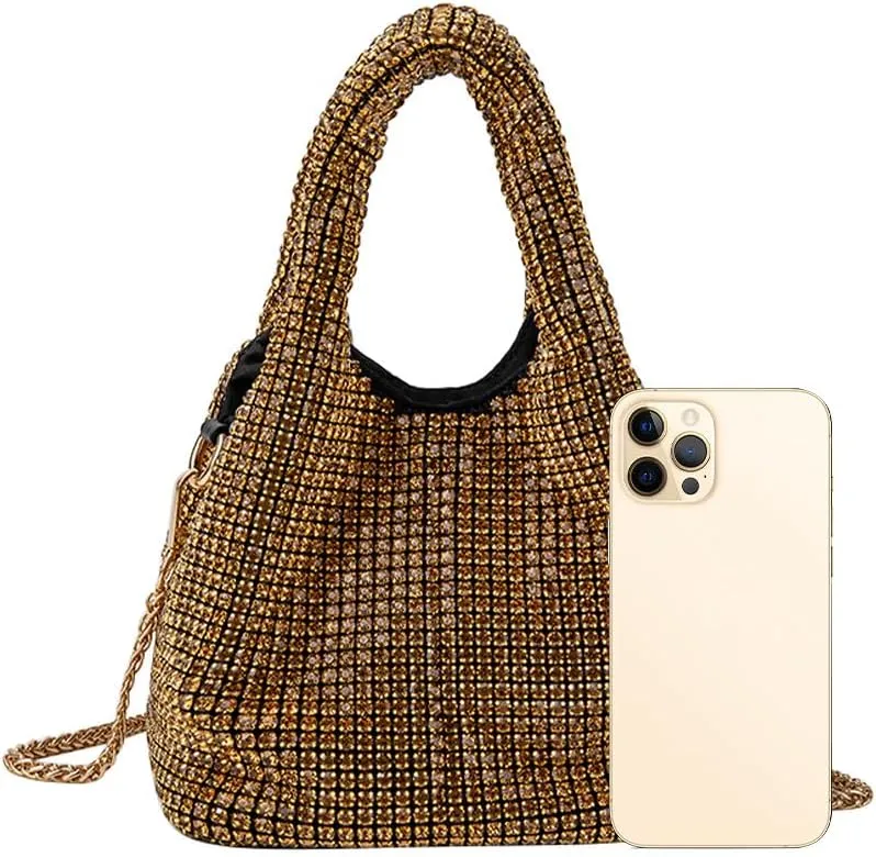 Rhinestone Purse Sparkly Bucket Bag Diamond Purses for Women Evening Prom Rhinestone Handbag Hobo Bag Wedding Gold