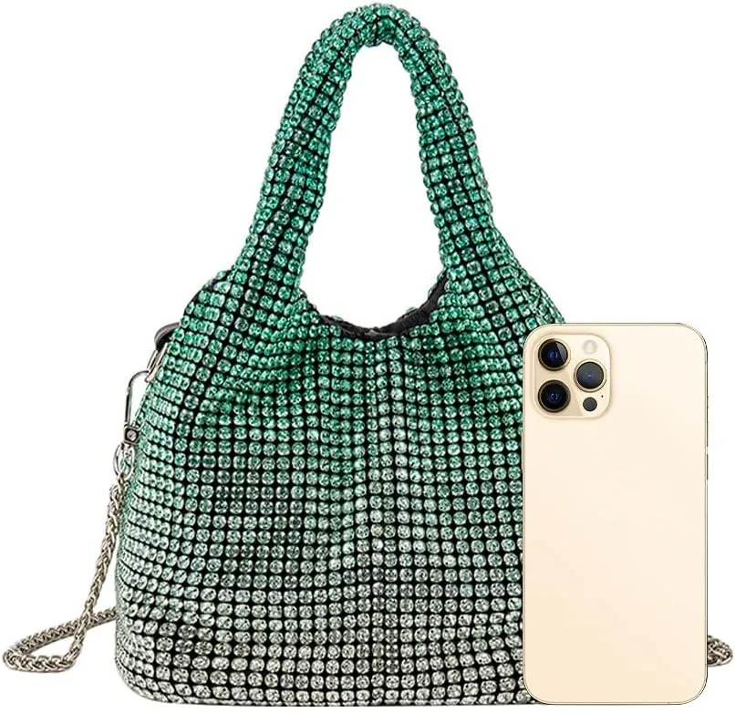 Rhinestone Purse Sparkly Bucket Bag Diamond Purses for Women Evening Prom Rhinestone Handbag Hobo Bag Wedding Gradient Green