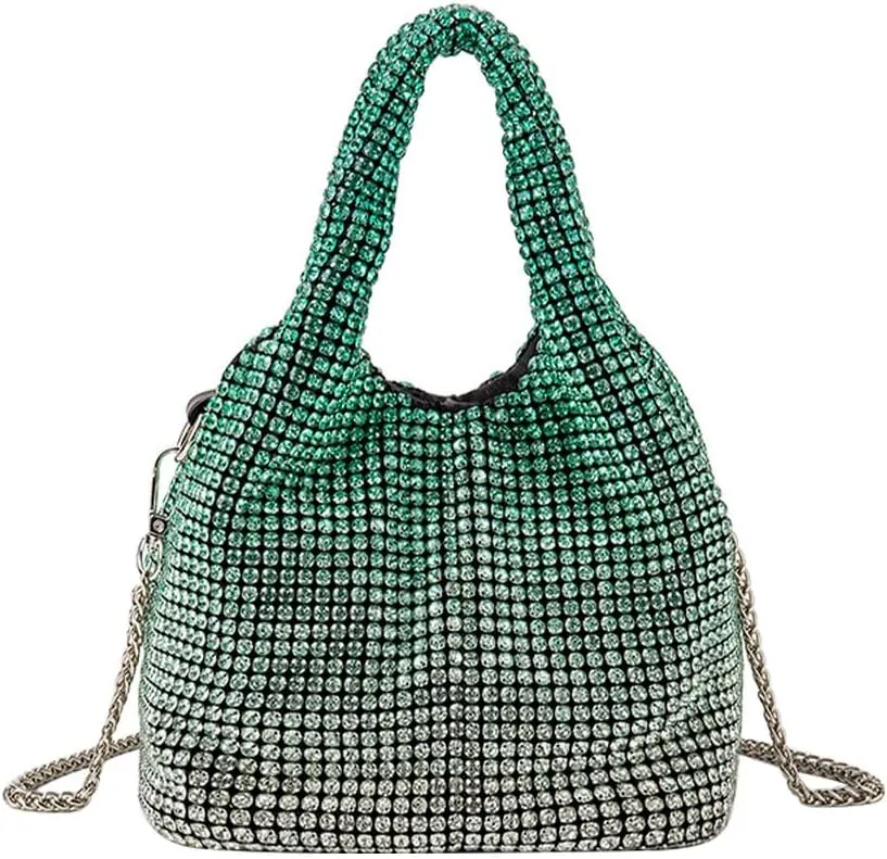 Rhinestone Purse Sparkly Bucket Bag Diamond Purses for Women Evening Prom Rhinestone Handbag Hobo Bag Wedding Gradient Green