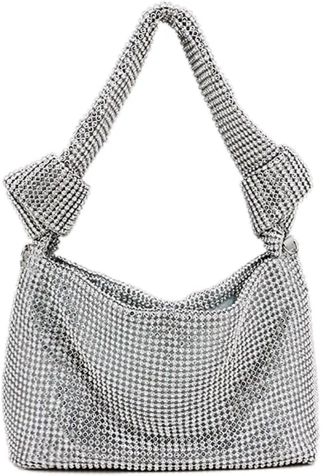 Rhinestone Purses for Women Sparkly Evening Handbag Bling Hobo Bag Eveningbag silver Clutch Purse for Party Wedding
