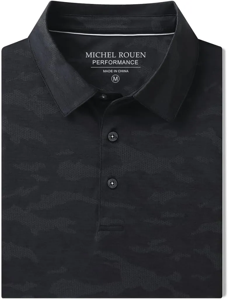 Rouen Polo Shirts for Men Moisture Wicking Quick Dry Lightweight Jacquard Performance Polo Shirts Casual Collared Golf Shirts
