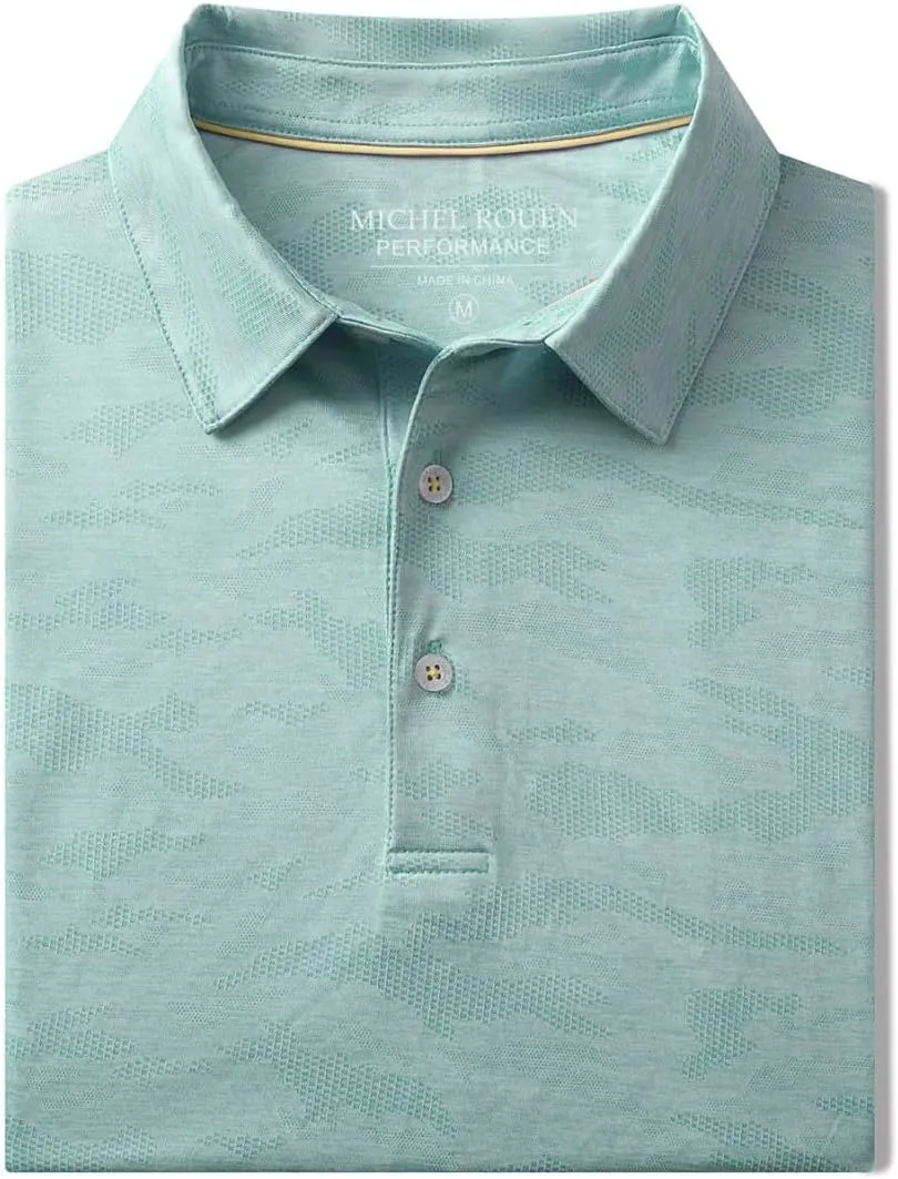 Rouen Polo Shirts for Men Moisture Wicking Quick Dry Lightweight Jacquard Performance Polo Shirts Casual Collared Golf Shirts