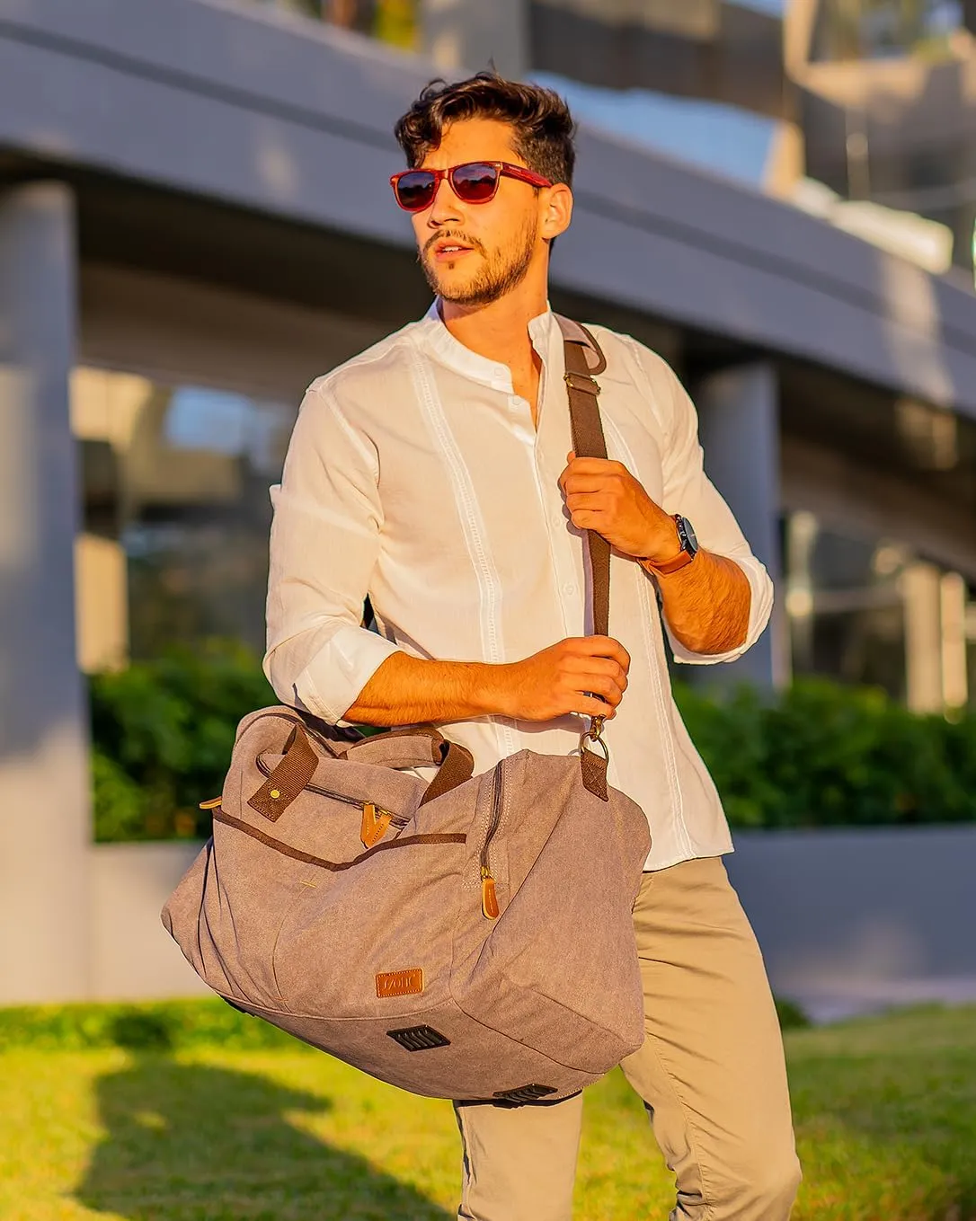 S-ZONE Canvas Duffel Bag for Travel 45L Weekender Overnight Travel Bags with Shoes Compartment for Men