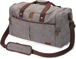 S-ZONE Canvas Duffel Bag for Travel 45L Weekender Overnight Travel Bags with Shoes Compartment for Men