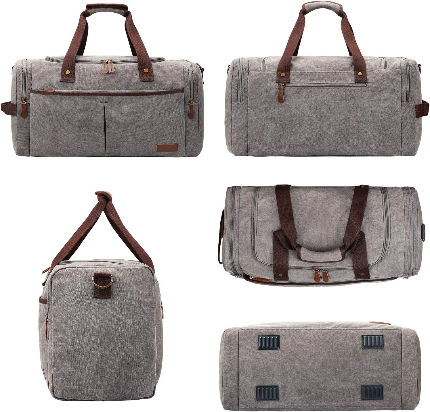 S-ZONE Canvas Duffel Bag for Travel 45L Weekender Overnight Travel Bags with Shoes Compartment for Men