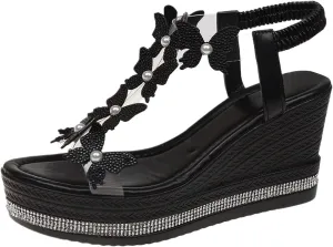 Sandals for Women 2025 Butterfly Rhinestone Wedge Sandals Summer Fashion Trendy Shoes Wide Width Platform Shoe