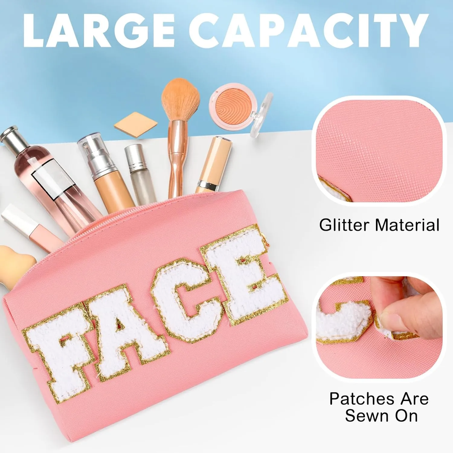 Sanwuta 4 Pcs Hair Face Skin Travel Bag Set Preppy Makeup Pouch PU Leather Skincare Bag Waterproof Cosmetic Organizer Birthday Christmas Gifts(Pink, Mint Green, Blue, Purple,Fresh Style)