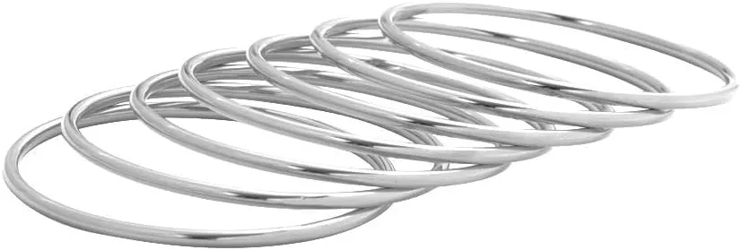 Set of 7 Bangles, Handmade 925 Sterling Silver Bangles For Women, Slender Skinny Stackable Bangles, Round Bangles By SHREE SHYAM JEWELLER (8, Silver)