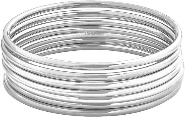 Set of 7 Bangles, Handmade 925 Sterling Silver Bangles For Women, Slender Skinny Stackable Bangles, Round Bangles By SHREE SHYAM JEWELLER (8, Silver)