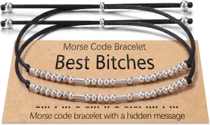 Shonyin Morse Code Bracelets for Women Men, String Bracelets, Inspirational Bracelets for Best Friend Unbiological Sister Daughter Niece Adjustable Bracelets