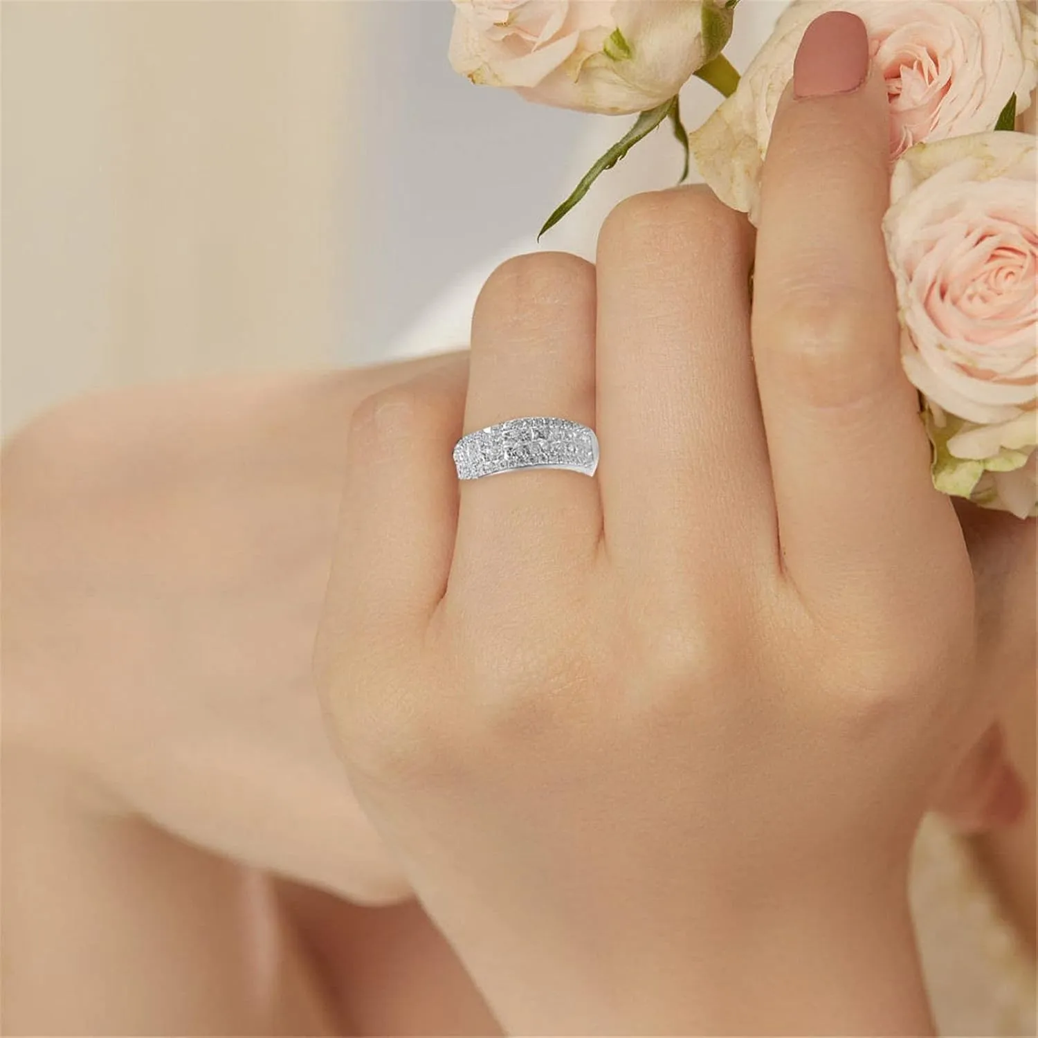Silver Bridal Set Cubic Zirconia Engagement Wedding Ring Band Women's 2pc Valentine's Day Rings for Couples