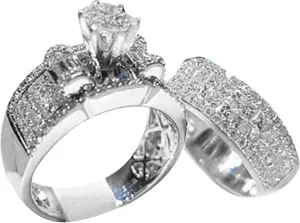 Silver Bridal Set Cubic Zirconia Engagement Wedding Ring Band Women's 2pc Valentine's Day Rings for Couples