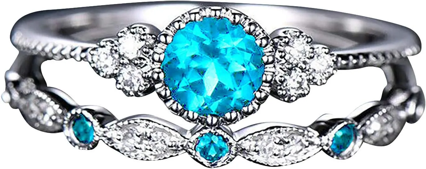 Silver Wedding Engagement Rings Dainty Fashion Round Cubic Zirconia CZ Anniversary Bridal Ring Set for Women