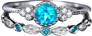 Silver Wedding Engagement Rings Dainty Fashion Round Cubic Zirconia CZ Anniversary Bridal Ring Set for Women
