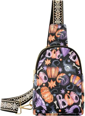 Sling Bag Leather Crossbody Bags Stylized Pumpkins Hats Waist Packs Fanny Pack Chest Bag Travel Purse for Women Traveling Daily Shopping