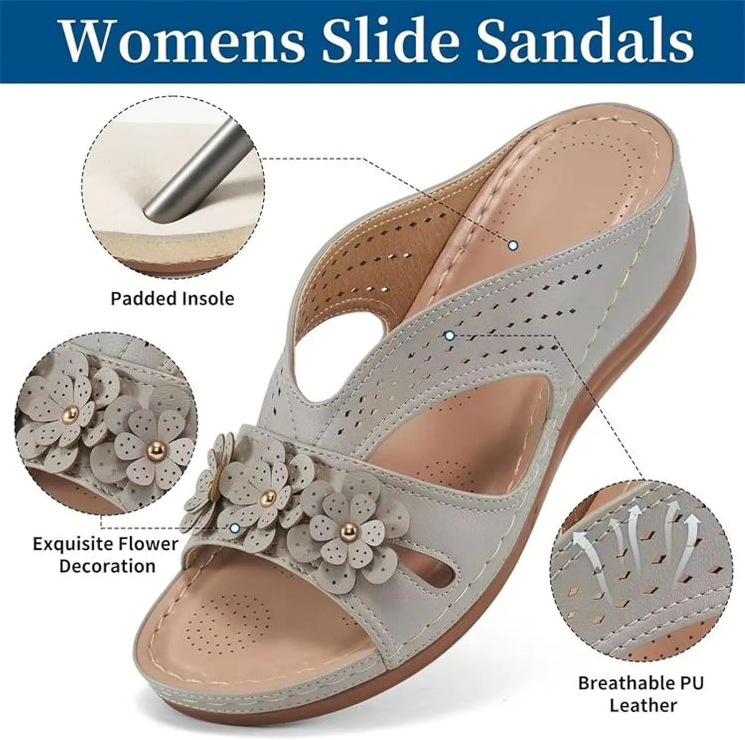 Slip On Dressy Summer Comfortable Slides Sandals Lightweight Memory Foam Platform Shoes Womens Casual Sandals