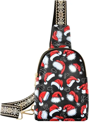 Small Sling Bag Fanny Packs Crossbody Bags for Women Red Santa Hats Leather Fashion Chest Bag Belt Bag for Women for Travel Sports Running Hiking
