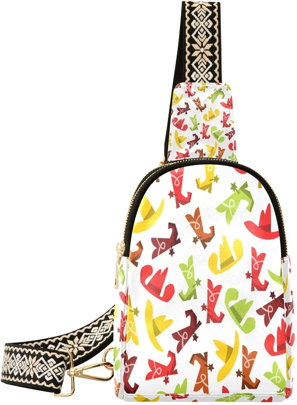Small Sling Bag for Women Cowboy Hats and Boots Trendy Crossbody Bag Fanny Pack with Guitar Strap Leather Chest Bag for Women Outdoor Travel Outfit