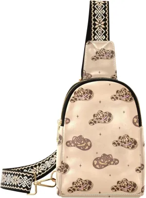 Small Sling Bag for Women Retro Cowgirl Hats PC Leather Fanny Pack Crossbody Fashion Waist Packs Chest Bag for Travel Sports Running Hiking