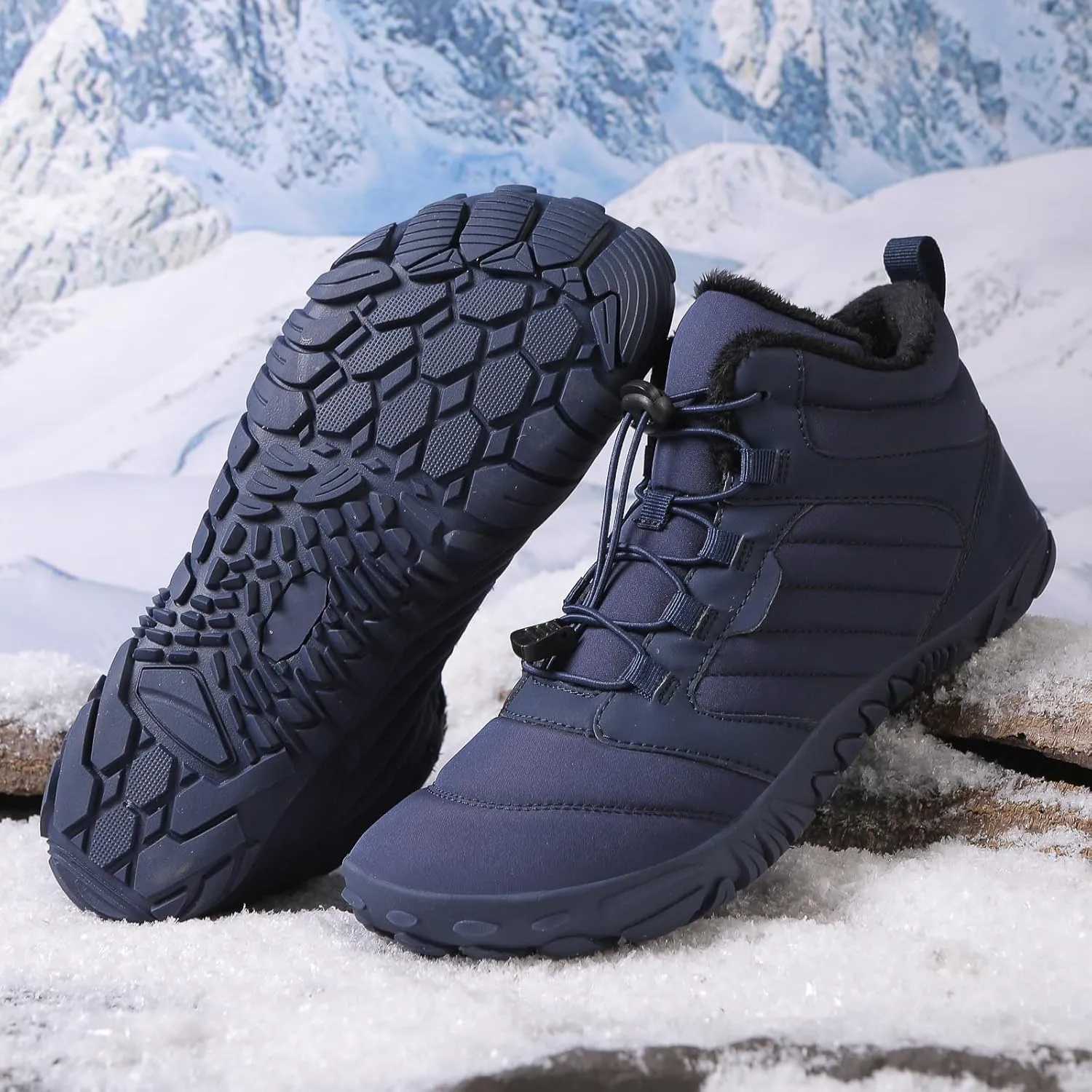 Snow Boots for Women Waterproof Comfortable Hiking Shoes Non Slip Wide Toe Box Sneakers Zero Drop Running Shoes Barefoot Boot Winter Snow Booties Faux Leather Fur Warm Boots Outdoor Running Shoe