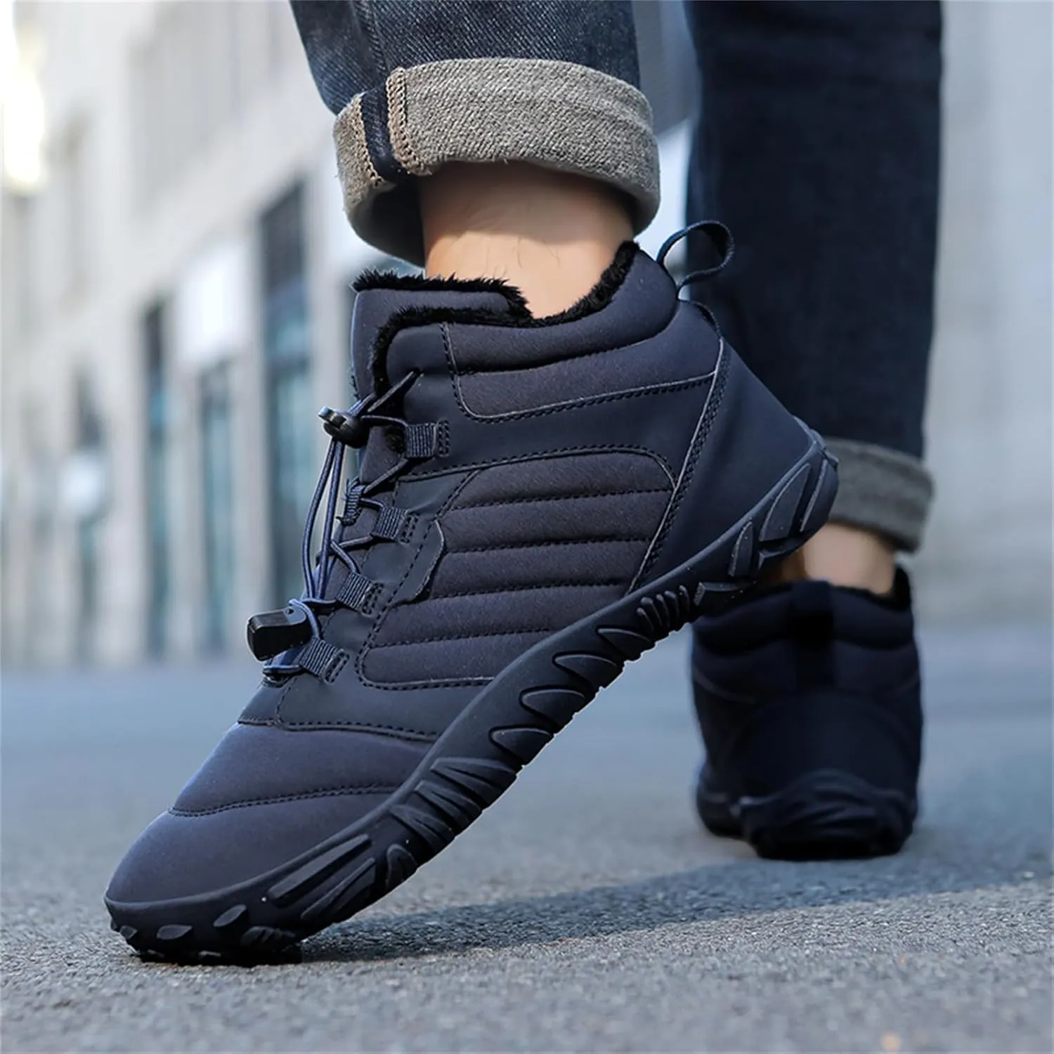 Snow Boots for Women Waterproof Comfortable Hiking Shoes Non Slip Wide Toe Box Sneakers Zero Drop Running Shoes Barefoot Boot Winter Snow Booties Faux Leather Fur Warm Boots Outdoor Running Shoe