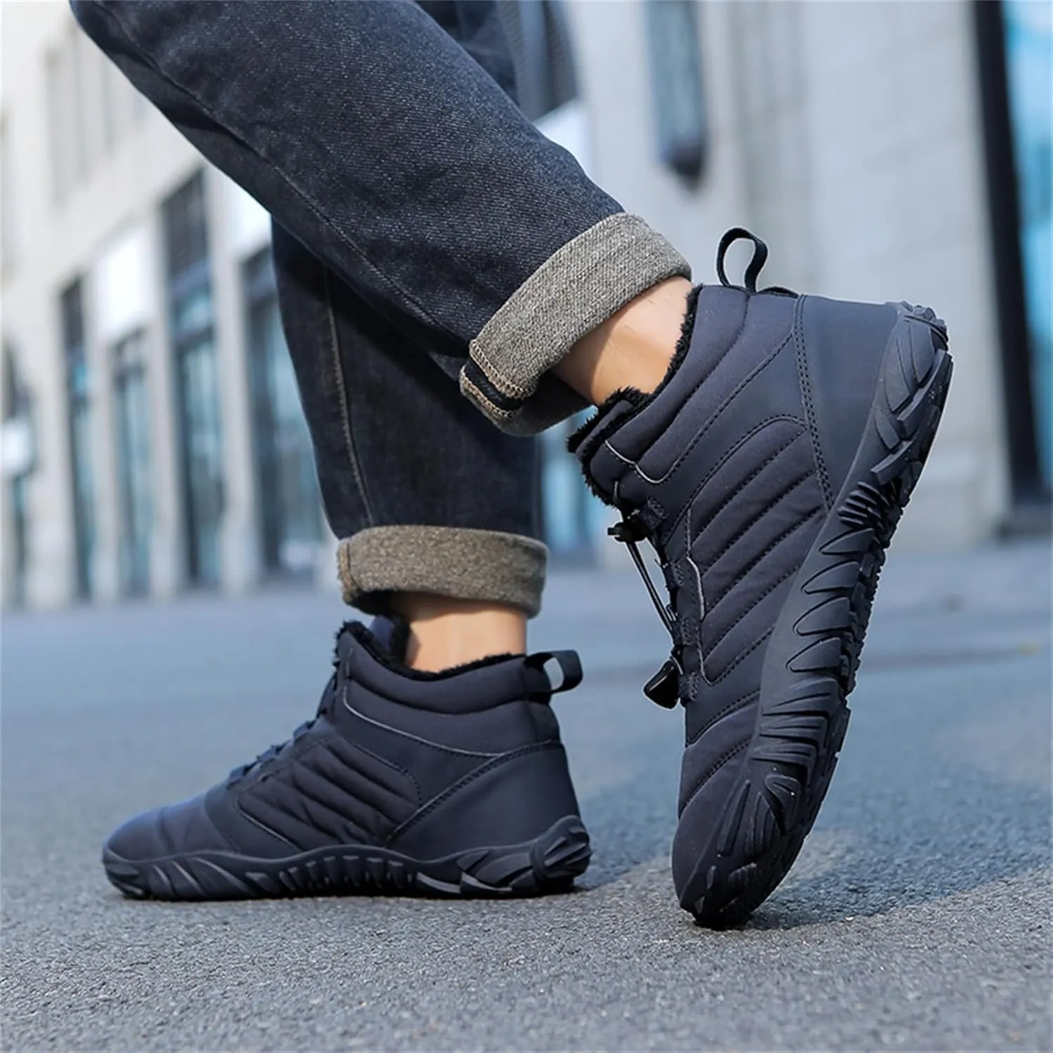 Snow Boots for Women Waterproof Comfortable Hiking Shoes Non Slip Wide Toe Box Sneakers Zero Drop Running Shoes Barefoot Boot Winter Snow Booties Faux Leather Fur Warm Boots Outdoor Running Shoe