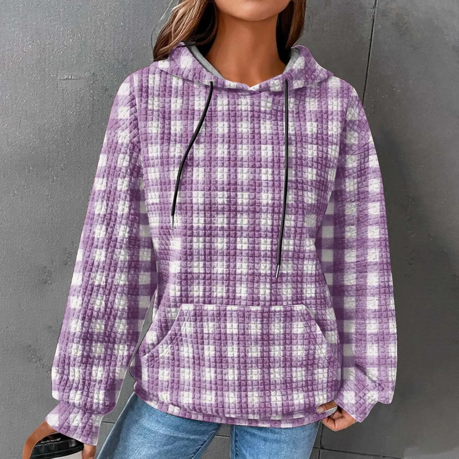 Soft Sweatshirts For Women Graphic Waffle Oversized Hoodies Casual Cute Drawstring Pullover Top Trendy Preppy Clothes