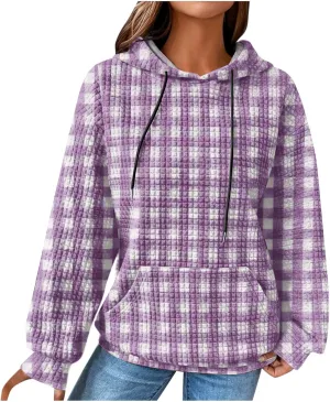 Soft Sweatshirts For Women Graphic Waffle Oversized Hoodies Casual Cute Drawstring Pullover Top Trendy Preppy Clothes