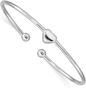 Solid 925 Sterling Silver Heart Cuff Bangle Bracelet