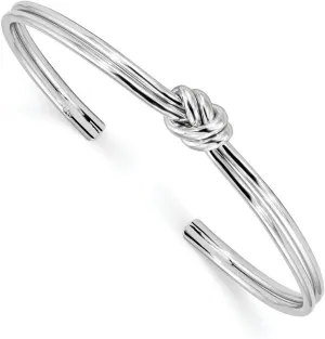 Solid 925 Sterling Silver Knot Cuff Bangle Bracelet (Width = 3mm)