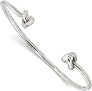 Solid 925 Sterling Silver Knotted Ends Cuff Bangle Bracelet (Width = 2mm)