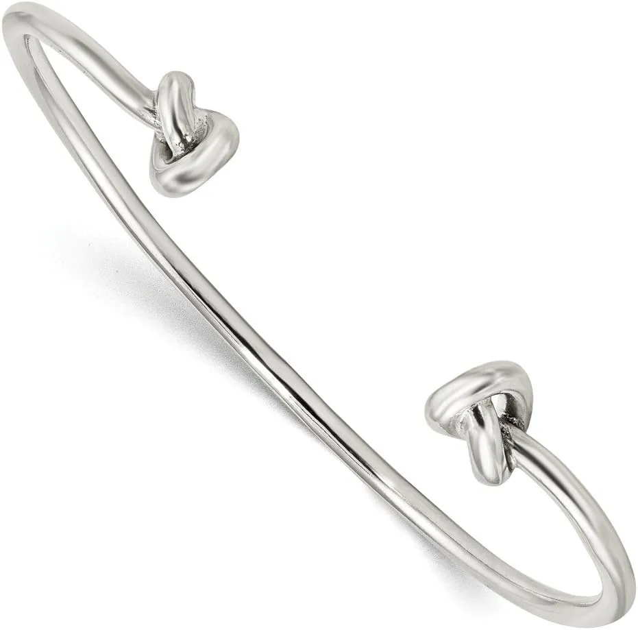 Solid 925 Sterling Silver Knotted Ends Cuff Bangle Bracelet (Width = 2mm)