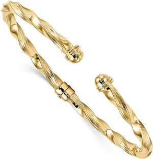 Sonia Jewels 14k Yellow Gold Textured Hinge Cuff Bangle Bracelet (Width = 4mm)