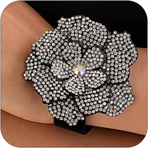 Sparkly Rhinestone Large Flower Bracelets for Women Bling Cubic Zircon Floral Bangles Black Lace-Up Velvet Bracelets Vintage Punk Simple Jewelry Gifts