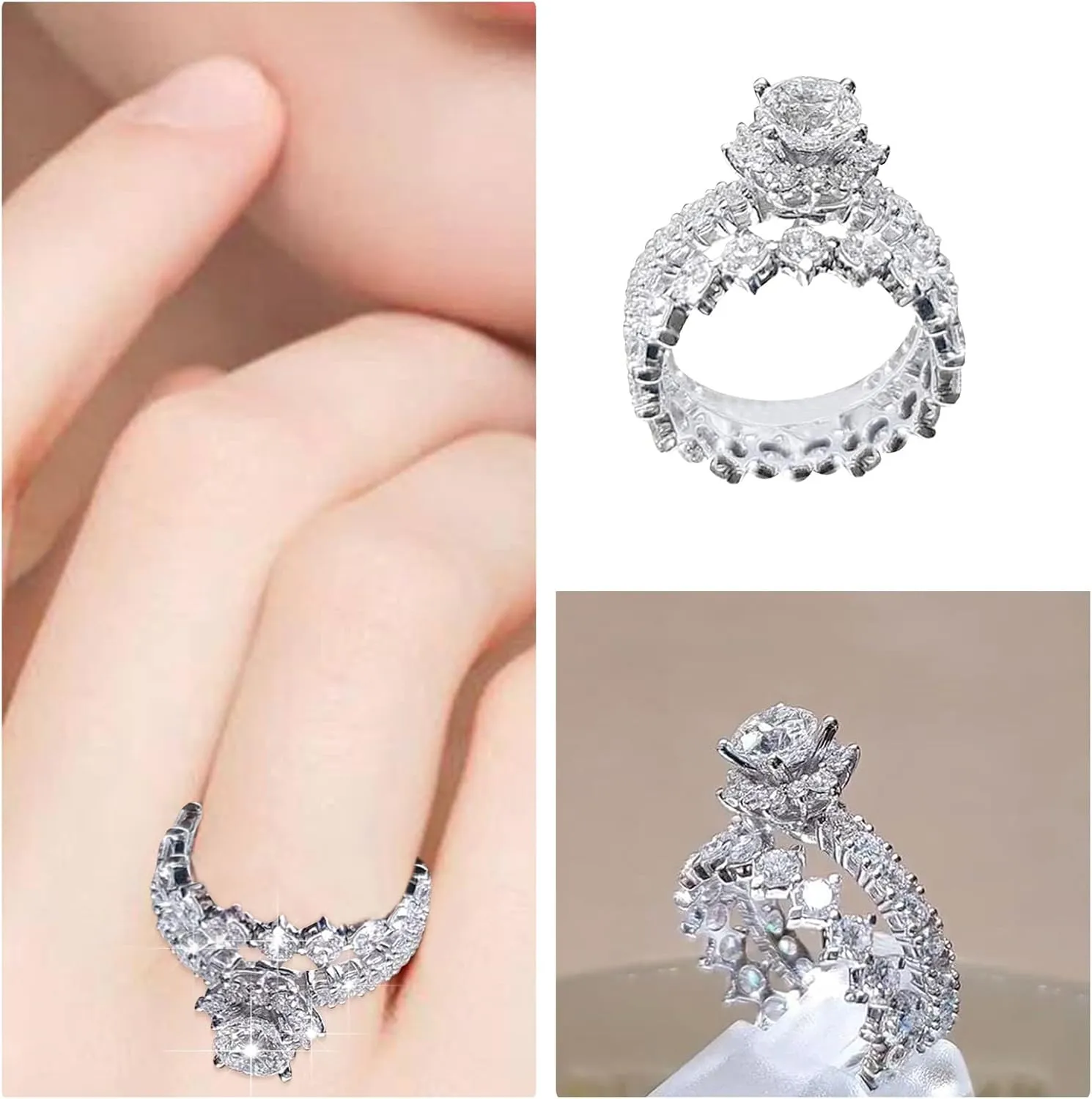 Stackable Ring Set Round Solitaire CZ Anniversary Engagement Promise Ring Wedding Band For Women Silver Jewelry