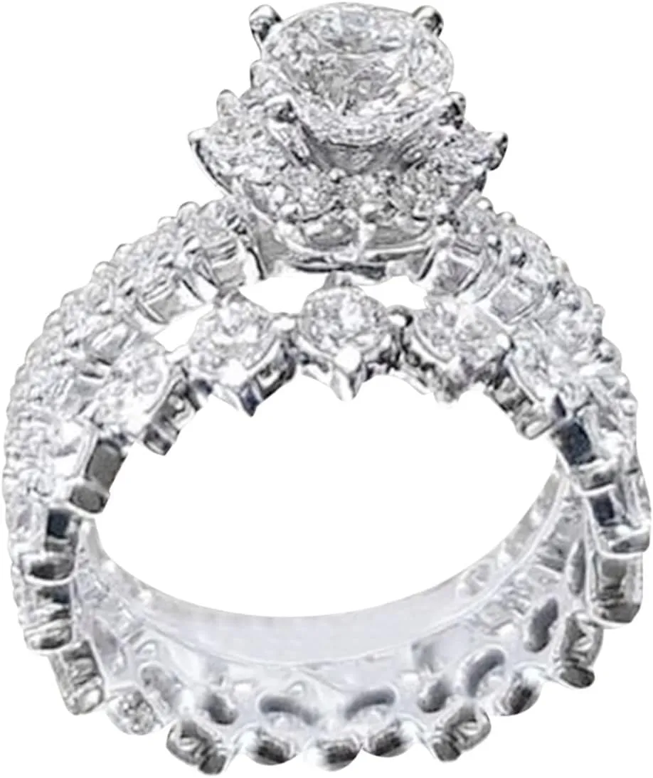 Stackable Ring Set Round Solitaire CZ Anniversary Engagement Promise Ring Wedding Band For Women Silver Jewelry