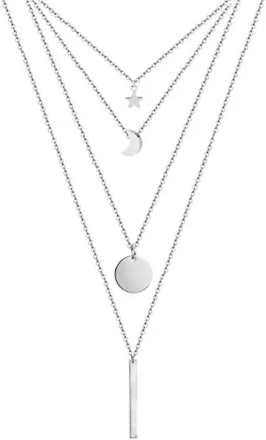 Stainless Steel Chain Pentacle Star Round Coin Moon Bar Pendants Necklaces For Women Multi Layered Necklaces