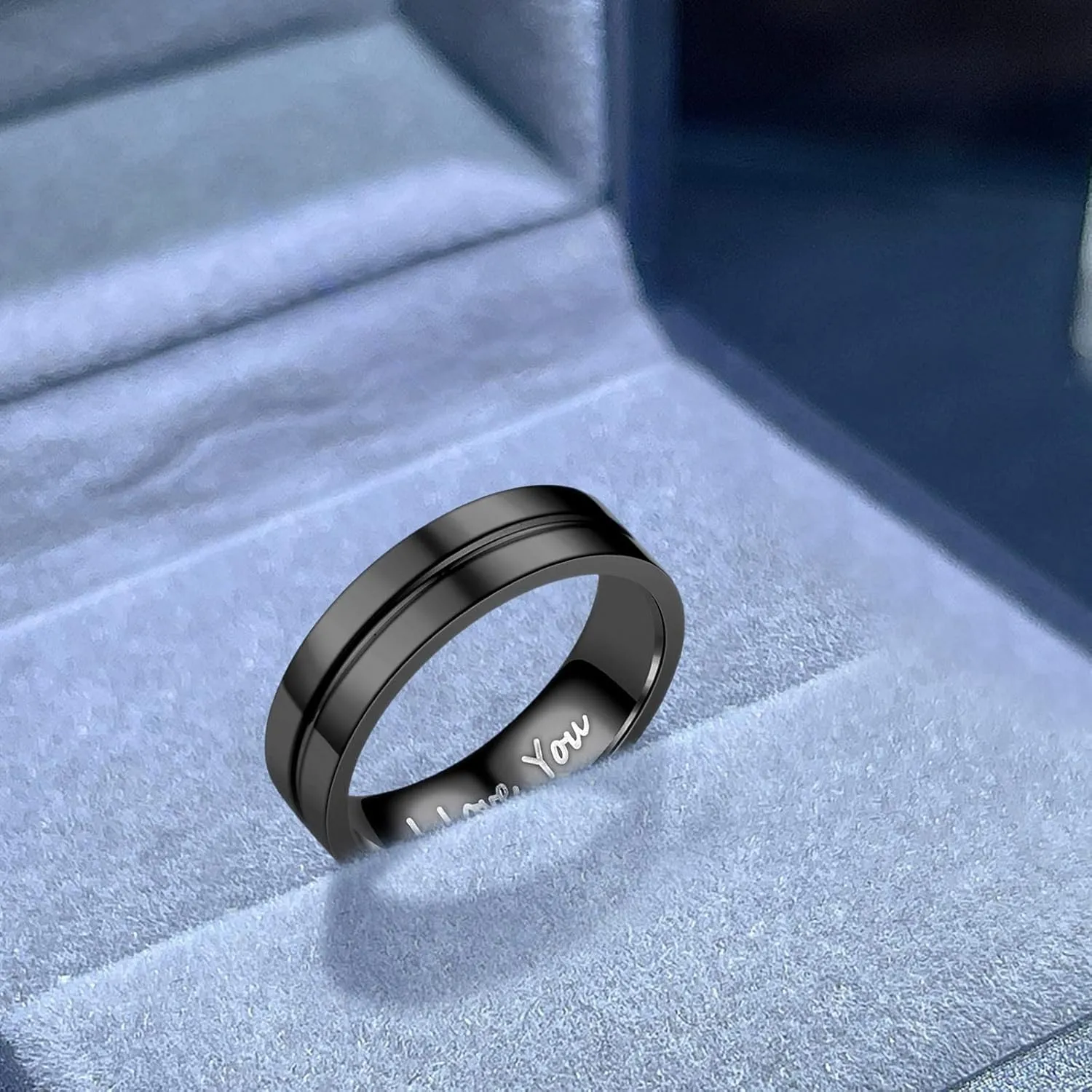 Stainless Steel Wedding Band for Women,Black Plated Gold Polished Stacking Rings Tungsten Carbide Statement Ring Jewelry Gift
