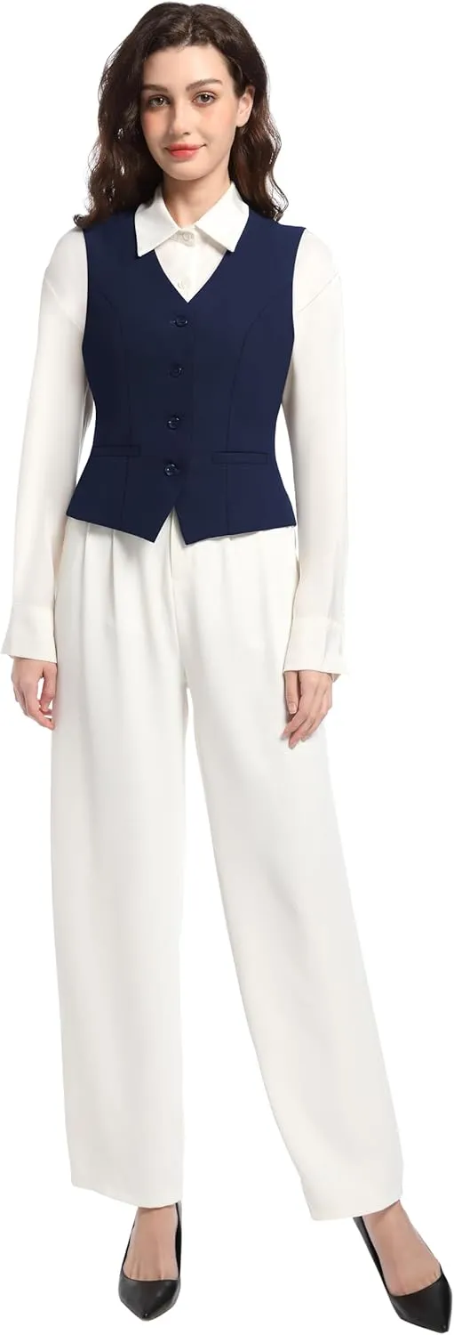 Suit Vest for Women V Neck Button Down Sleeveless Business Casual Vest Tops Waistcoat Blazer Dressy Vests