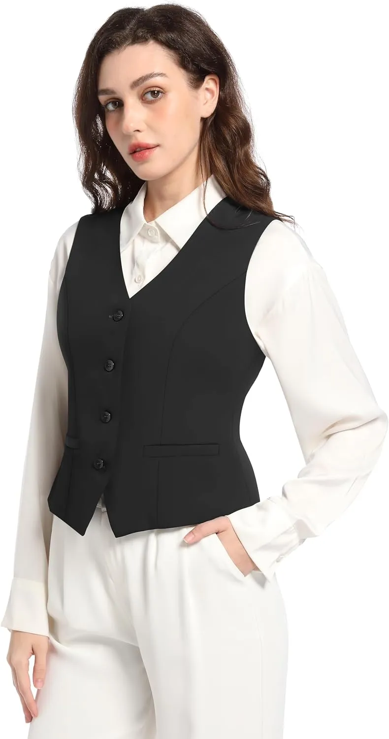 Suit Vest for Women V Neck Button Down Sleeveless Business Casual Vest Tops Waistcoat Blazer Dressy Vests