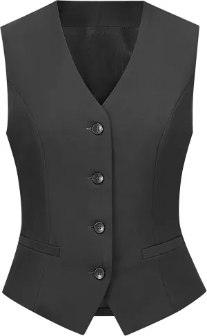 Suit Vest for Women V Neck Button Down Sleeveless Business Casual Vest Tops Waistcoat Blazer Dressy Vests