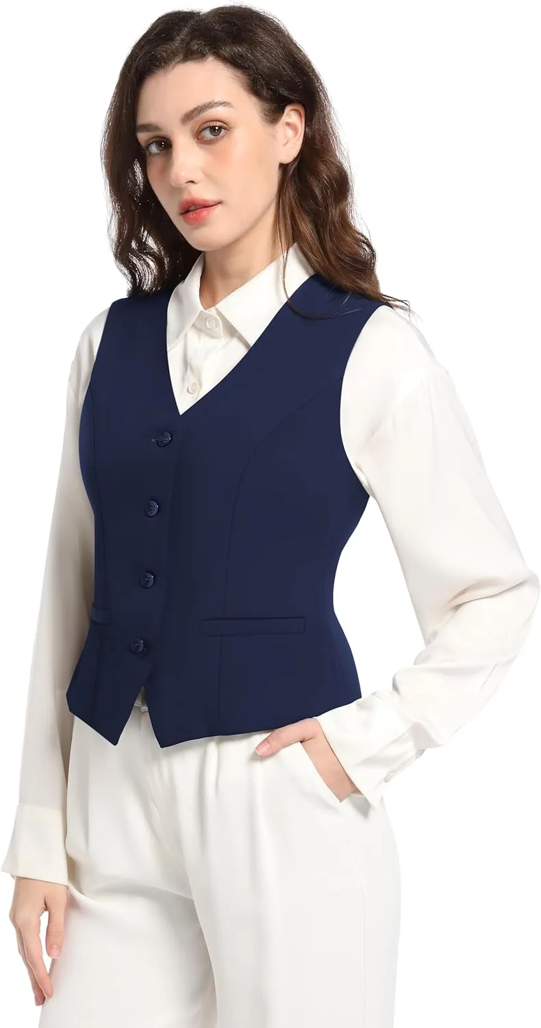 Suit Vest for Women V Neck Button Down Sleeveless Business Casual Vest Tops Waistcoat Blazer Dressy Vests