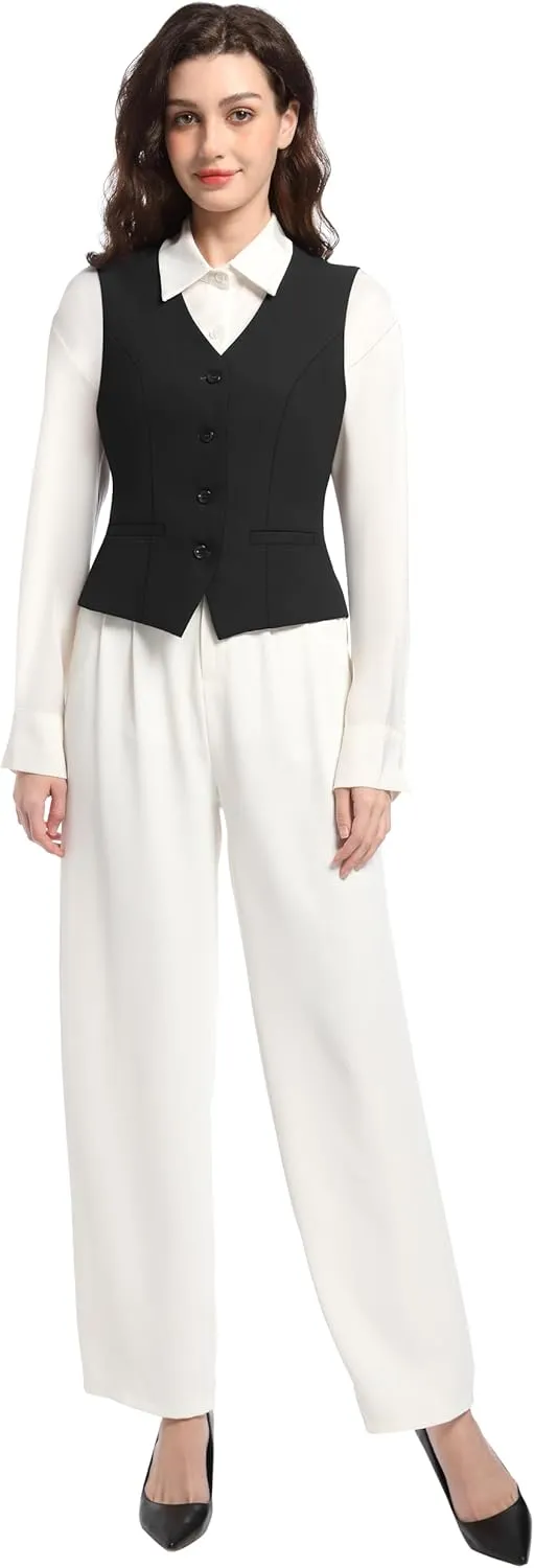 Suit Vest for Women V Neck Button Down Sleeveless Business Casual Vest Tops Waistcoat Blazer Dressy Vests