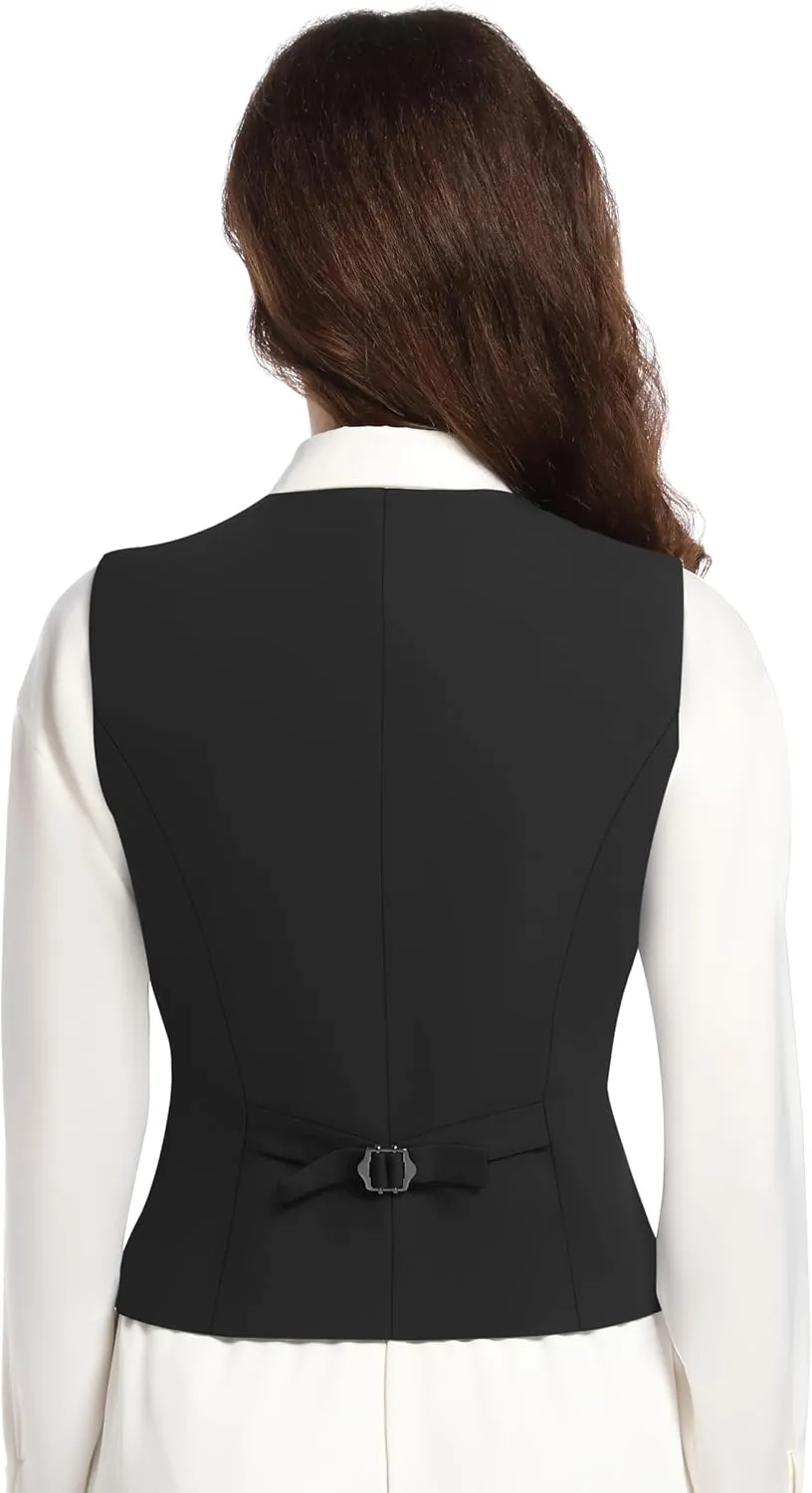 Suit Vest for Women V Neck Button Down Sleeveless Business Casual Vest Tops Waistcoat Blazer Dressy Vests