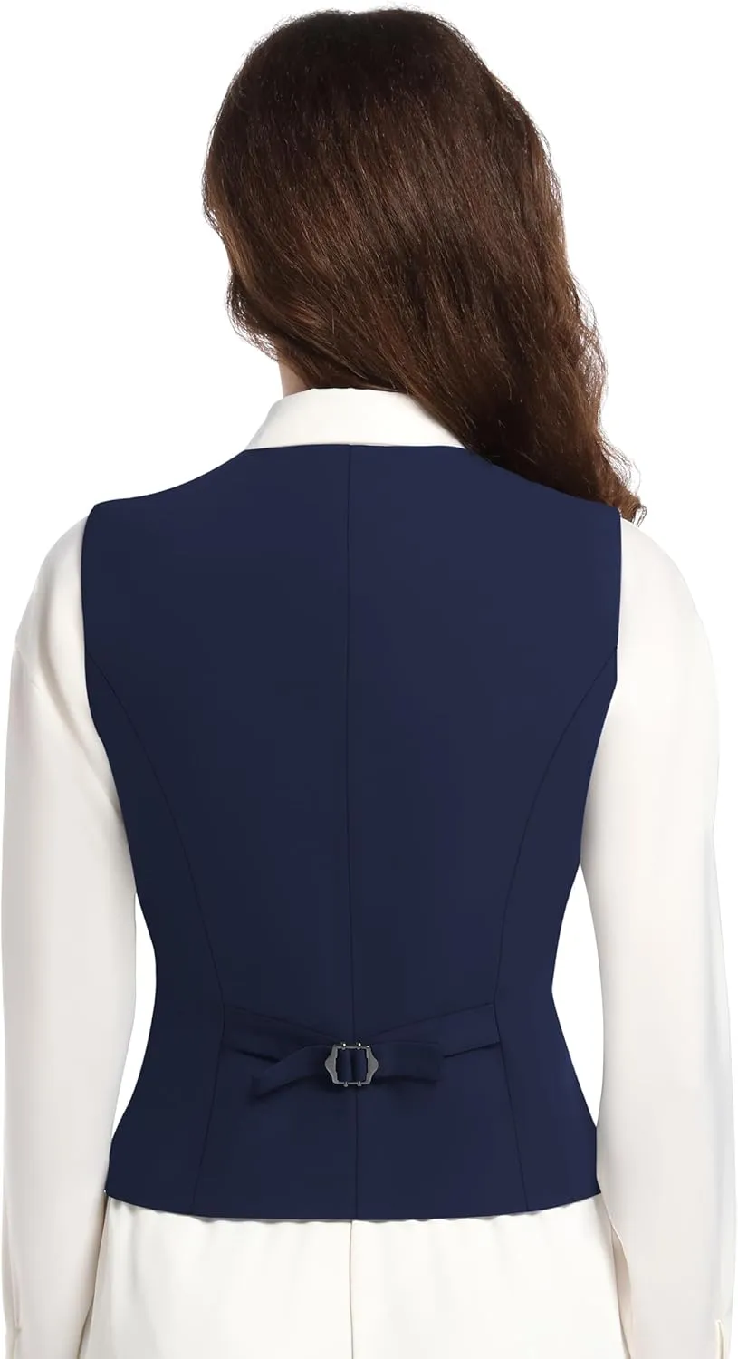 Suit Vest for Women V Neck Button Down Sleeveless Business Casual Vest Tops Waistcoat Blazer Dressy Vests