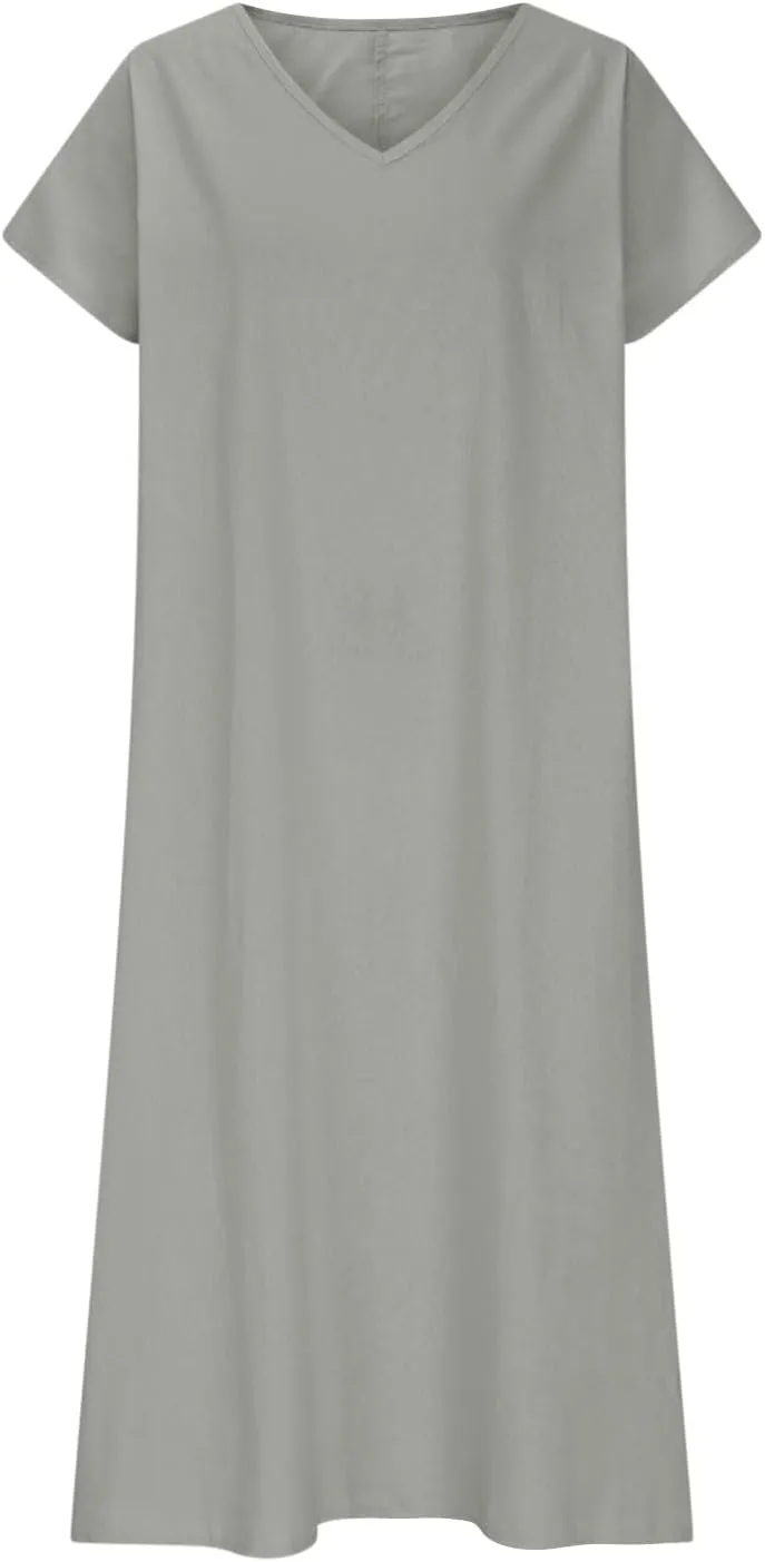 Summer Dresses for Women 2025 Fashion Vacation Short Sleeve Long Cotton Linen Dress Beach Maxi Sundress Clothes
