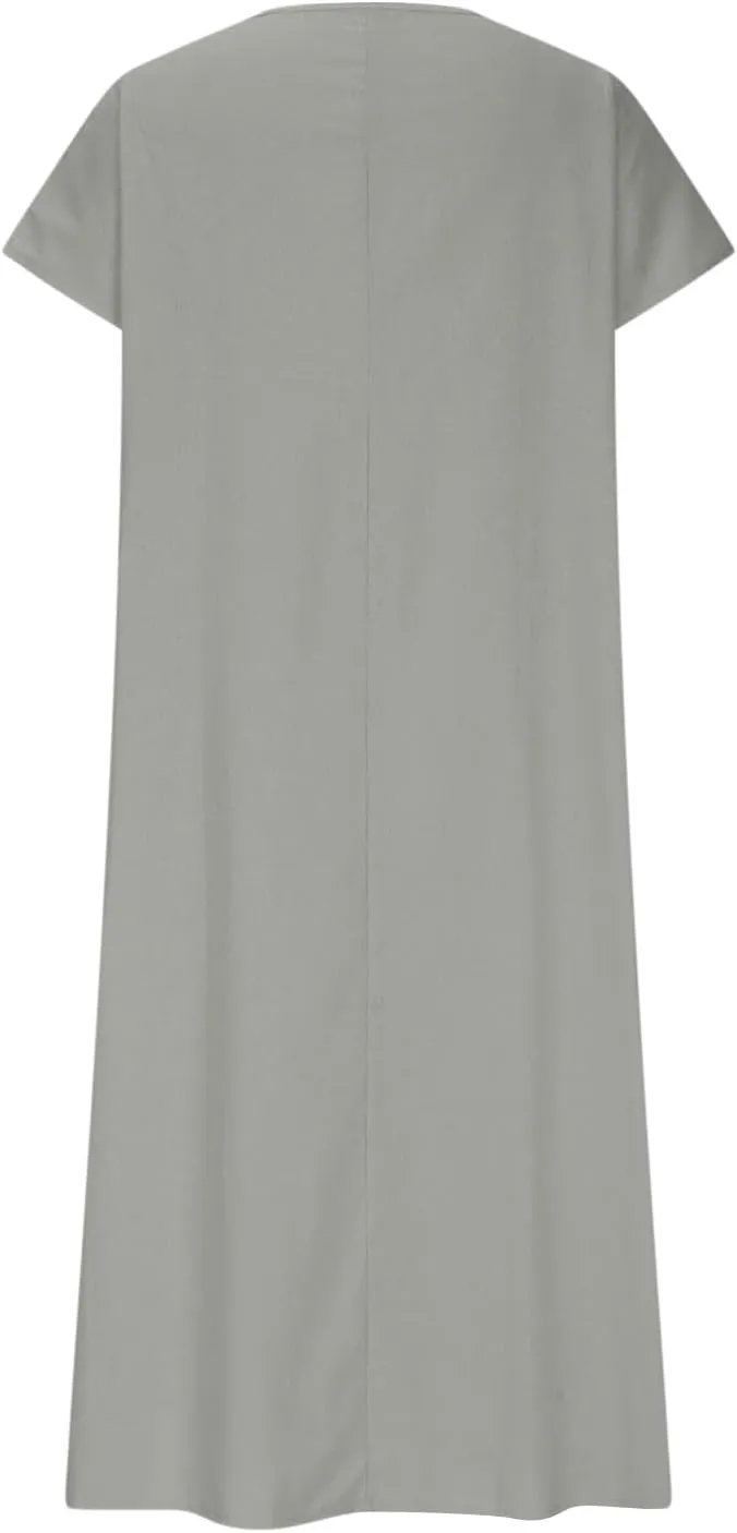 Summer Dresses for Women 2025 Fashion Vacation Short Sleeve Long Cotton Linen Dress Beach Maxi Sundress Clothes