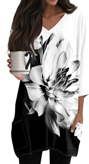 Summer Tops for Women Going Out Casual Tops Long V-Neck Spring Shirt 3/4 Length Sleeve Outfits