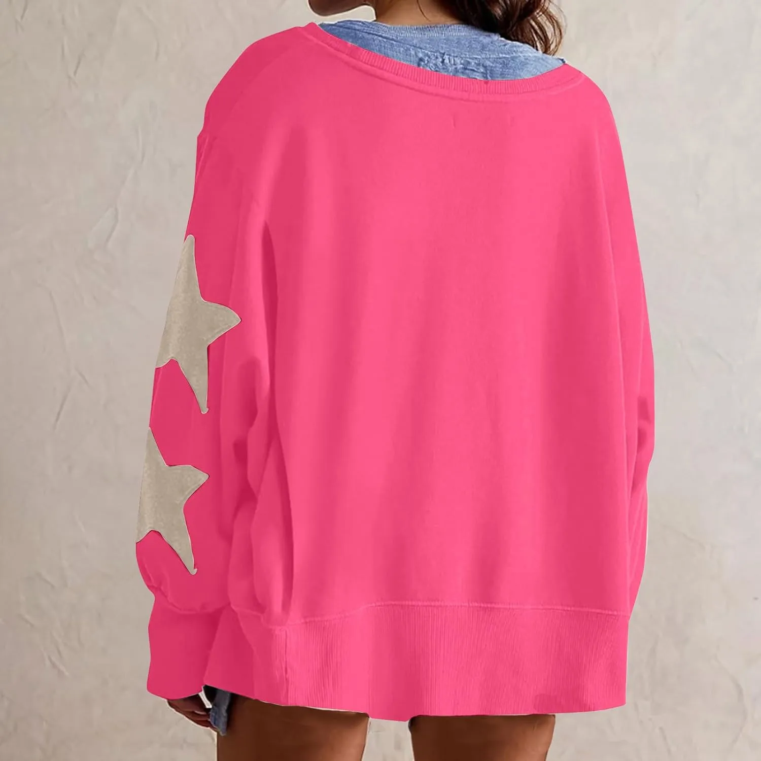 Sweatshirt for Women Fall Fashion Hoodies Oversized Crewneck Long Sleeve Sweatshirt Trendy Star Print Pullover