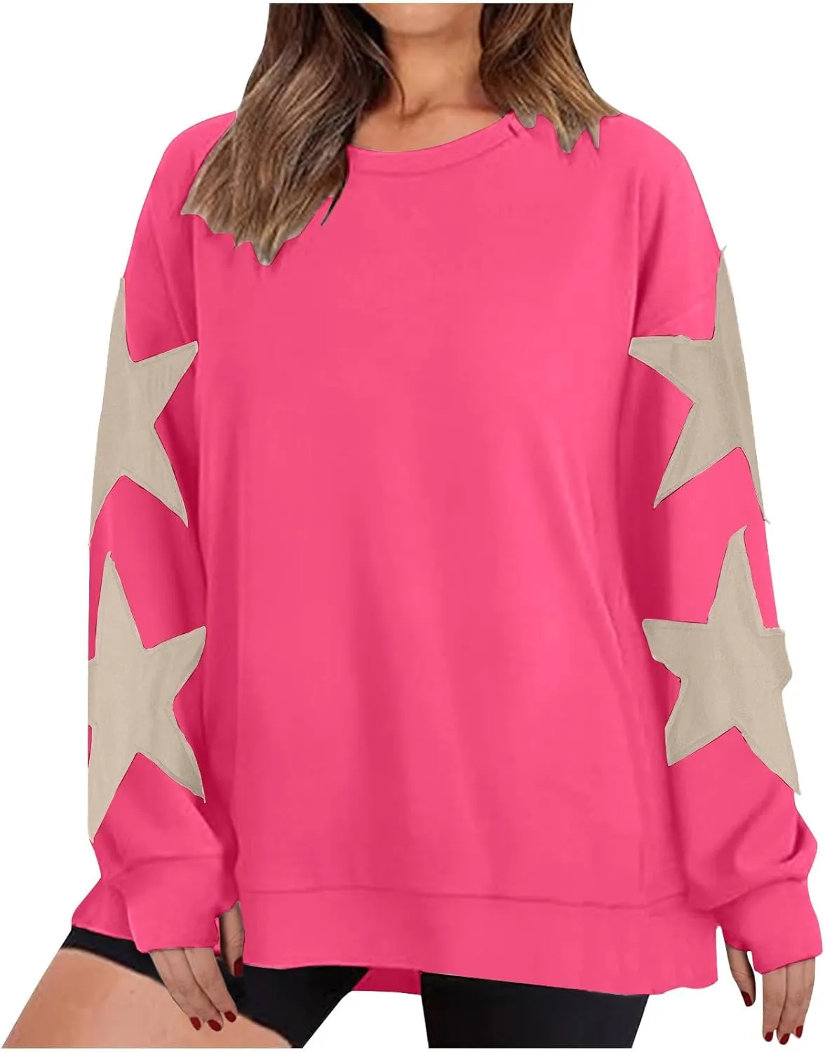 Sweatshirt for Women Fall Fashion Hoodies Oversized Crewneck Long Sleeve Sweatshirt Trendy Star Print Pullover